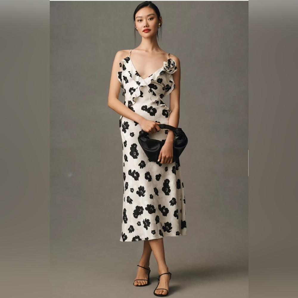 Bardot Black and White Floral Midi Dress